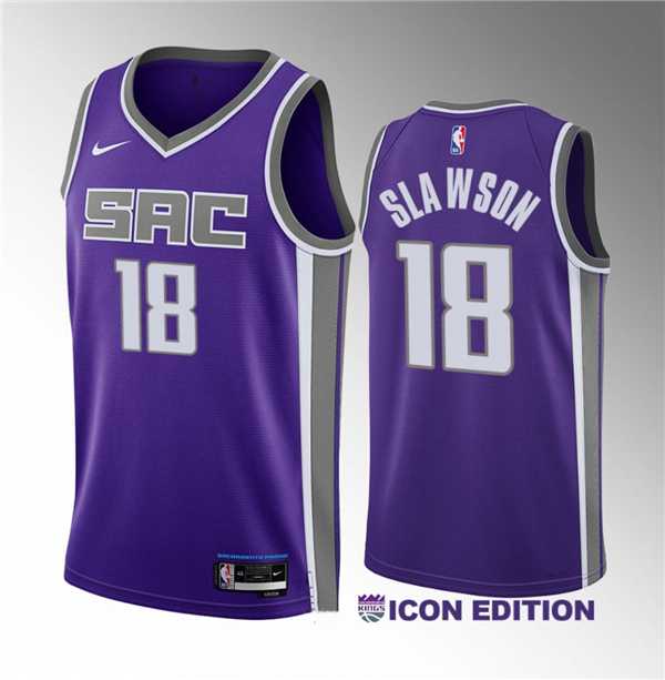 Men%27s Sacramento Kings #18 Jalen Slawson Purple 2023 Draft Icon Edition Stitched Jersey Dzhi